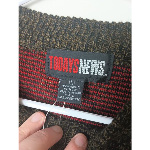 Today's News 90s 80s Vtg Knit Sweater Western NWT Men's Large Gift Dead Stock - Picture 3 of 4